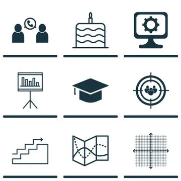 Set Of 9 Universal Editable Icons. Can Be Used For Web, Mobile And App Design Stock Illustration