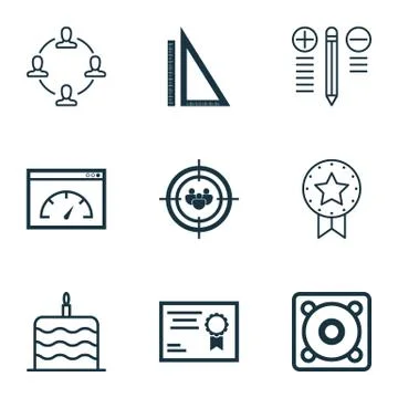 Set Of 9 Universal Editable Icons. Can Be Used For Web, Mobile And App Design Stock Illustration
