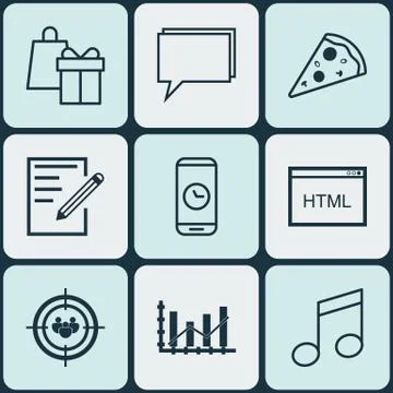 Set Of 9 Universal Editable Icons. Can Be Used For Web, Mobile And App Design Stock Illustration