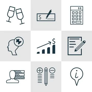 Set Of 9 Universal Editable Icons. Can Be Used For Web, Mobile And App Design Stock Illustration