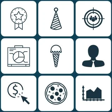 Set Of 9 Universal Editable Icons. Can Be Used For Web, Mobile And App Design Stock Illustration