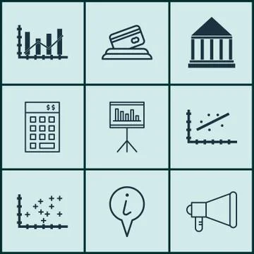 Set Of 9 Universal Editable Icons. Can Be Used For Web, Mobile And App Design Stock Illustration