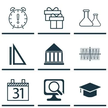 Set Of 9 Universal Editable Icons. Can Be Used For Web, Mobile And App Design Stock Illustration