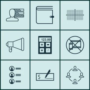 Set Of 9 Universal Editable Icons. Can Be Used For Web, Mobile And App Design Stock Illustration