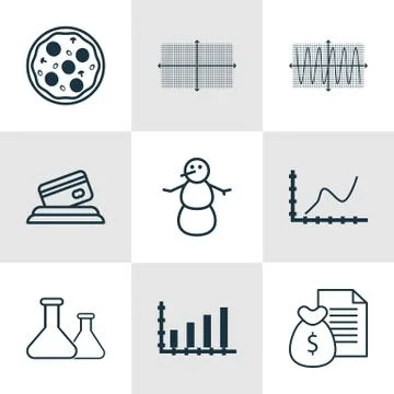 Set Of 9 Universal Editable Icons. Can Be Used For Web, Mobile And App Design Stock Illustration