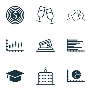 Set Of 9 Universal Editable Icons. Can Be Used For Web, Mobile And App Design Stock Illustration