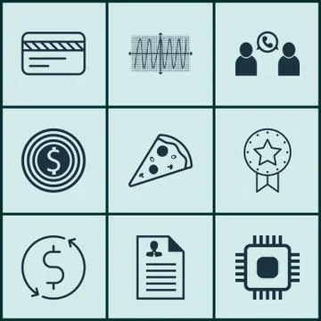 Set Of 9 Universal Editable Icons. Can Be Used For Web, Mobile And App Design Stock Illustration
