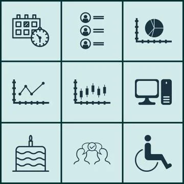 Set Of 9 Universal Editable Icons. Can Be Used For Web, Mobile And App Design Stock Illustration