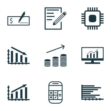 Set Of 9 Universal Editable Icons. Can Be Used For Web, Mobile And App Design Stock Illustration