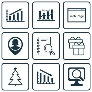 Set Of 9 Universal Editable Icons. Can Be Used For Web, Mobile And App Design Stock Illustration