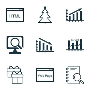 Set Of 9 Universal Editable Icons. Can Be Used For Web, Mobile And App Design Stock Illustration