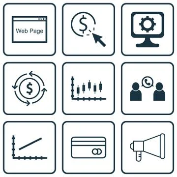 Set Of 9 Universal Editable Icons. Can Be Used For Web, Mobile And App Design イラスト素材