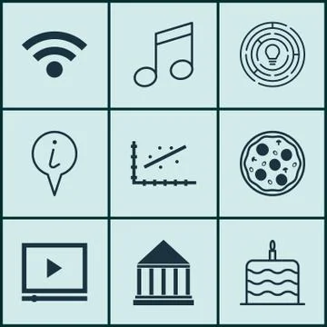 Set Of 9 Universal Editable Icons. Can Be Used For Web, Mobile And App Design Stock Illustration