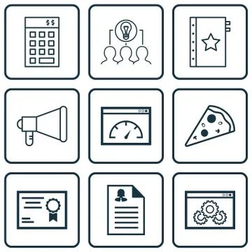 Set Of 9 Universal Editable Icons. Can Be Used For Web, Mobile And App Design Stock Illustration