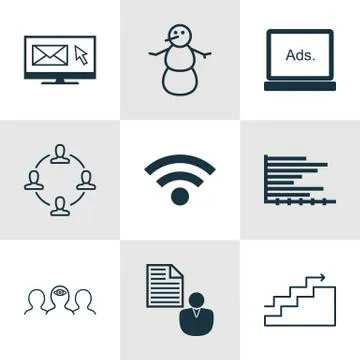 Set Of 9 Universal Editable Icons. Can Be Used For Web, Mobile And App Design Illustrazione stock