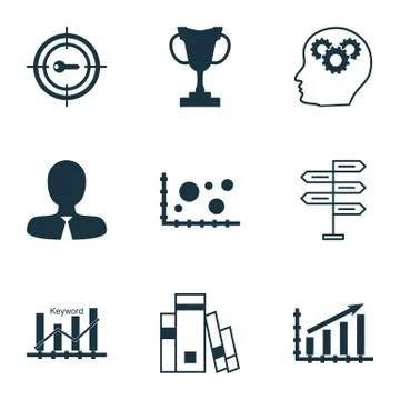 Set Of 9 Universal Editable Icons. Can Be Used For Web, Mobile And App Design Illustrazione stock