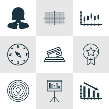 Set Of 9 Universal Editable Icons. Can Be Used For Web, Mobile And App Design Stock Illustration