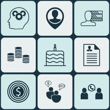 Set Of 9 Universal Editable Icons. Can Be Used For Web, Mobile And App Design Stock Illustration