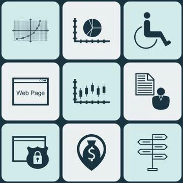 Set Of 9 Universal Editable Icons. Can Be Used For Web, Mobile And App Design Stock Illustration