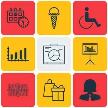 Set Of 9 Universal Editable Icons. Can Be Used For Web, Mobile And App Design Stock Illustration