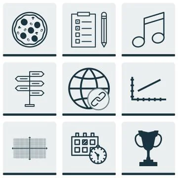 Set Of 9 Universal Editable Icons. Can Be Used For Web, Mobile And App Design Stock Illustration