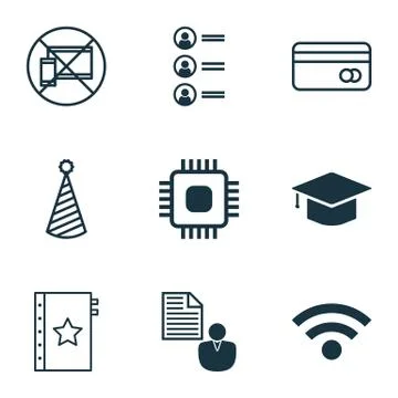 Set Of 9 Universal Editable Icons. Can Be Used For Web, Mobile And App Design Stock Illustration