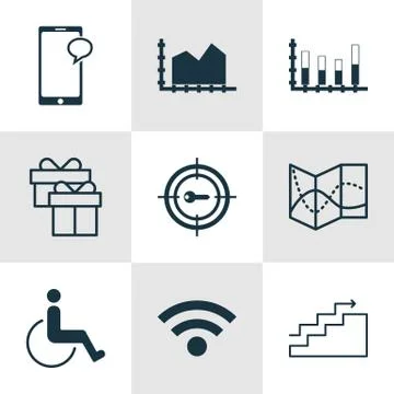 Set Of 9 Universal Editable Icons. Can Be Used For Web, Mobile And App Design Stock Illustration