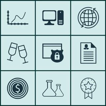 Set Of 9 Universal Editable Icons. Can Be Used For Web, Mobile And App Design Stock Illustration