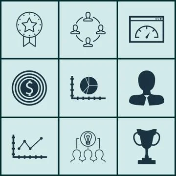 Set Of 9 Universal Editable Icons. Can Be Used For Web, Mobile And App Design Stock Illustration