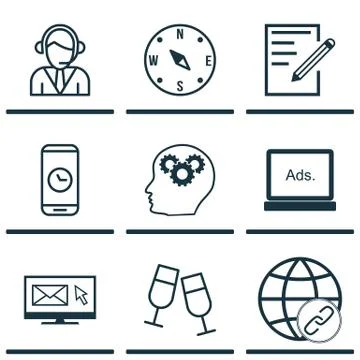 Set Of 9 Universal Editable Icons. Can Be Used For Web, Mobile And App Design Stock Illustration