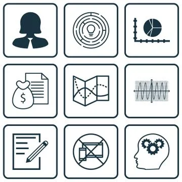 Set Of 9 Universal Editable Icons. Can Be Used For Web, Mobile And App Design Stock Illustration
