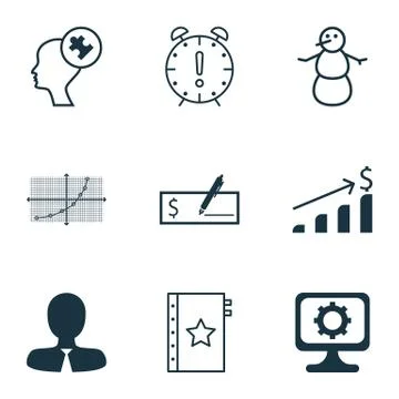 Set Of 9 Universal Editable Icons. Can Be Used For Web, Mobile And App Design Stock Illustration