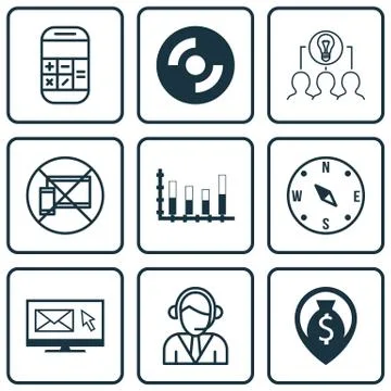 Set Of 9 Universal Editable Icons. Can Be Used For Web, Mobile And App Design Stock Illustration