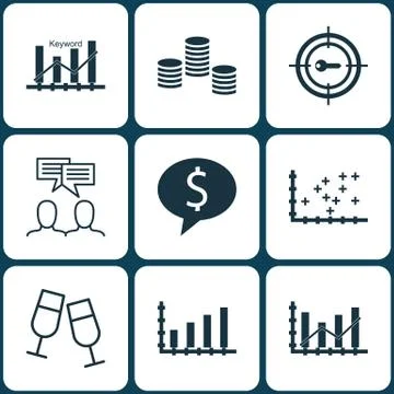 Set Of 9 Universal Editable Icons. Can Be Used For Web, Mobile And App Design Stock Illustration