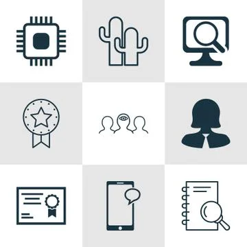 Set Of 9 Universal Editable Icons. Can Be Used For Web, Mobile And App Design Stock Illustration