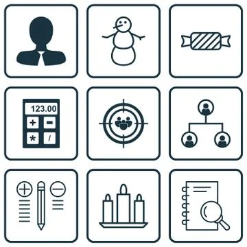 Set Of 9 Universal Editable Icons. Can Be Used For Web, Mobile And App Design Stock Illustration