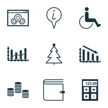 Set Of 9 Universal Editable Icons. Can Be Used For Web, Mobile And App Design Stock Illustration