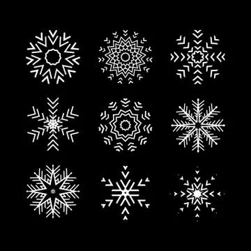 Set of 9 vector abstract snowflakes Stock Illustration