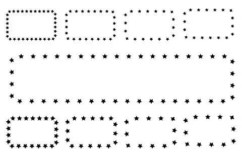 Set 9 Vector Black Rectangle Frame from star Shape, Isolated on White Stock Illustration