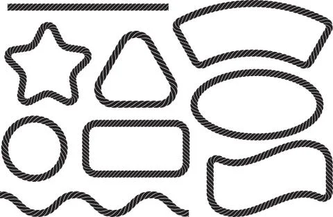 Set of 9 vector elements in the form of marine rope and empty frames. Stock Illustration