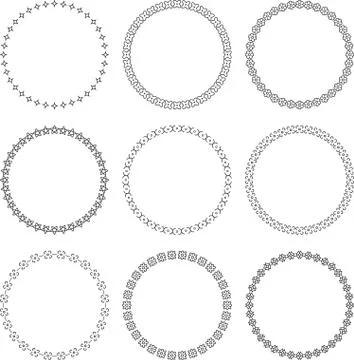 Set of 9 vector ornamental round frames with floral elements Illustrazione stock