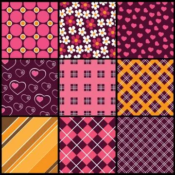 Set of 9 Vector Patterns for Valentines Day イラスト素材