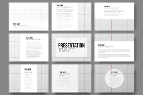 Set of 9 vector templates for presentation slides. School exercise book Illustrazione stock