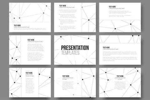 Set of 9 vector templates for presentation slides. Molecule structure background Stock Illustration