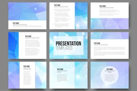 Set of 9 vector templates for presentation slides. Abstract triangle design Stock Illustration