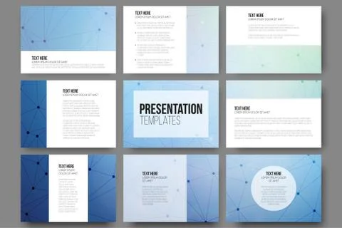 Set of 9 vector templates for presentation slides. Molecule structure blue Illustrazione stock