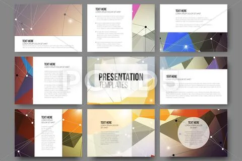 Set of 9 vector templates for presentation slides. Abstract colored background Illustrazione stock