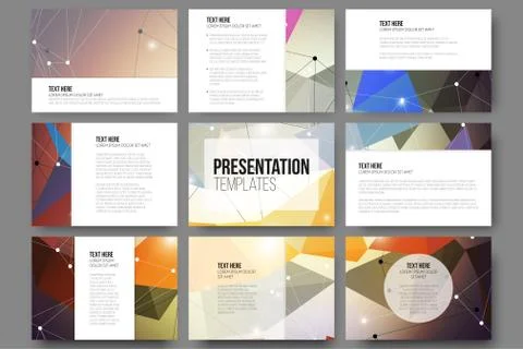 Set of 9 vector templates for presentation slides. Abstract colored background Stock Illustration