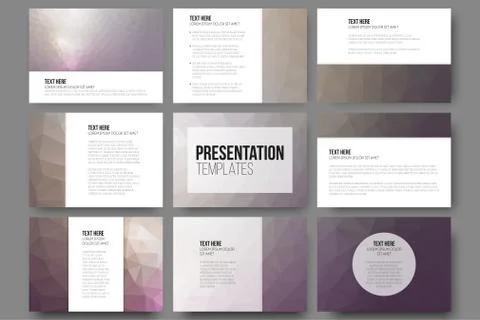 Set of 9 vector templates for presentation slides. Abstract triangle design Stock Illustration