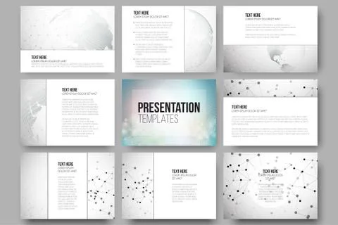 Set of 9 vector templates for presentation slides. Molecule structure, dotted Stock Illustration